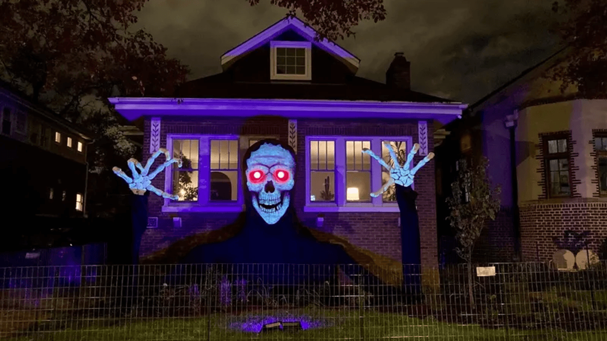 Handmade Halloween decorations outside of a home in Chicago's Ravenswood neighborhood
