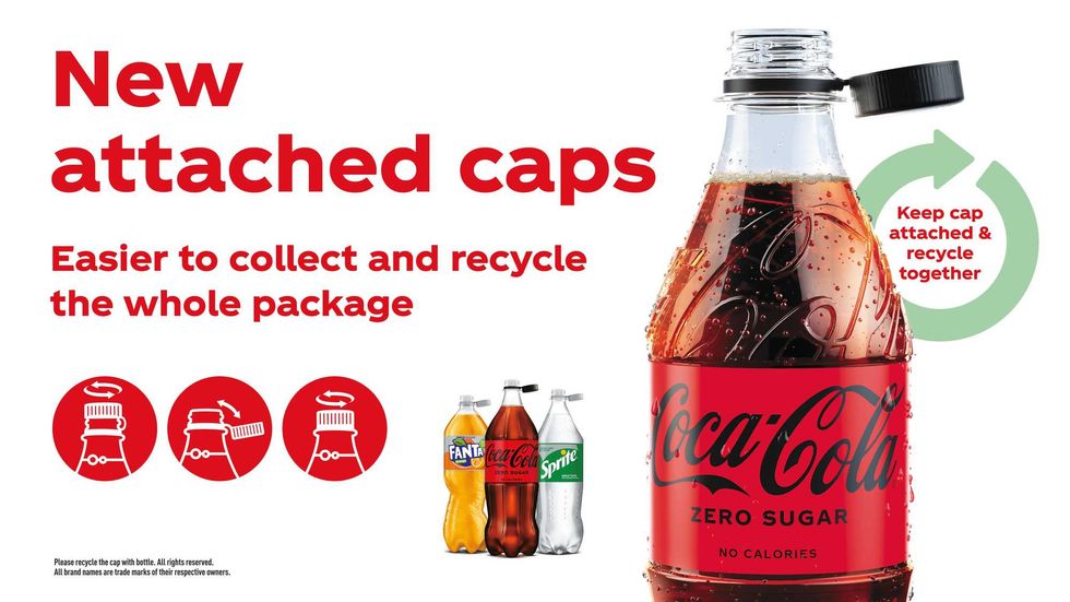 Handout photo issued by Coca-Cola of their new attached caps.
