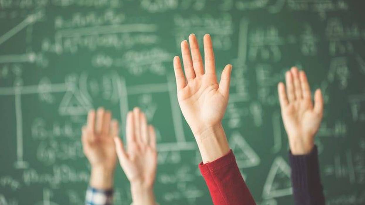 Hands Raised, Chalkboard, School, Math Class, Classroom