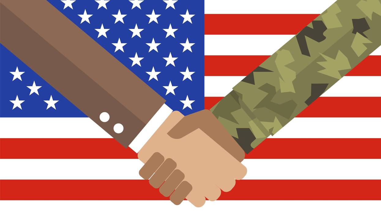 Handshake businessman and soldier