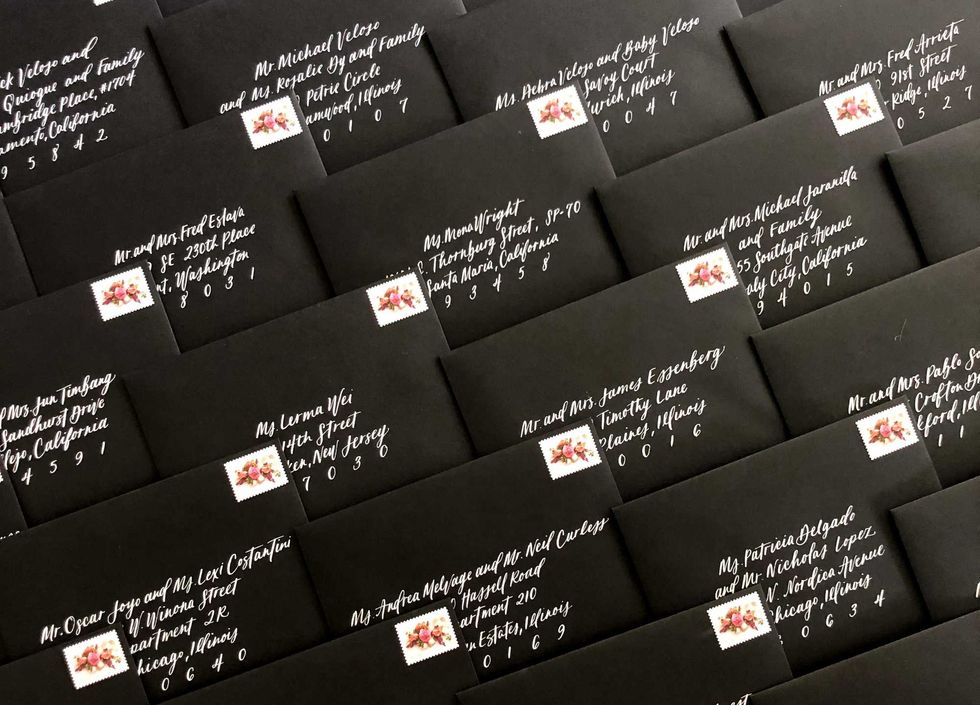 Handwritten addresses from XO Art and Design.