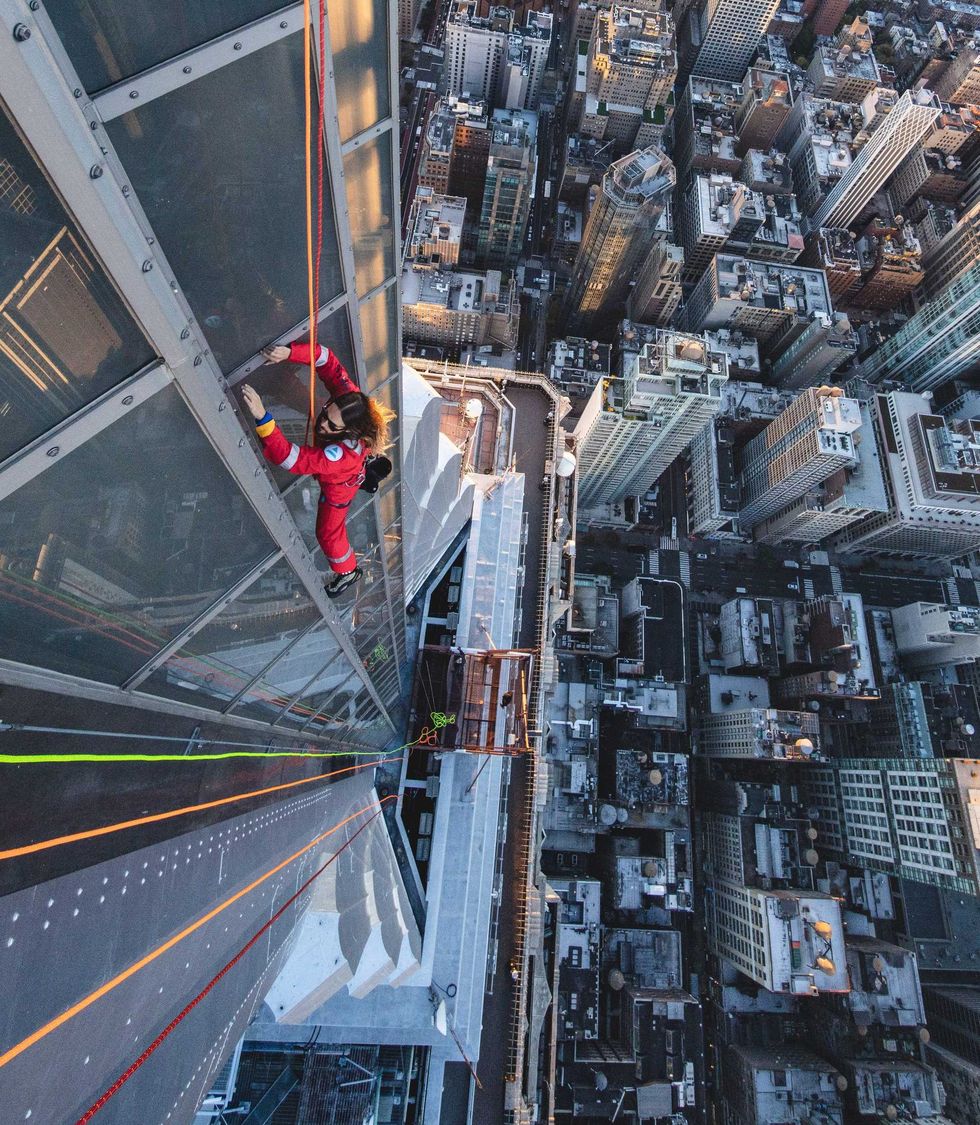 Hang in there! Jared Leto climbs the Empire State Building on Nov. 9, 2023 as part of a promotion to promote his band Thirty Seconds to Mars