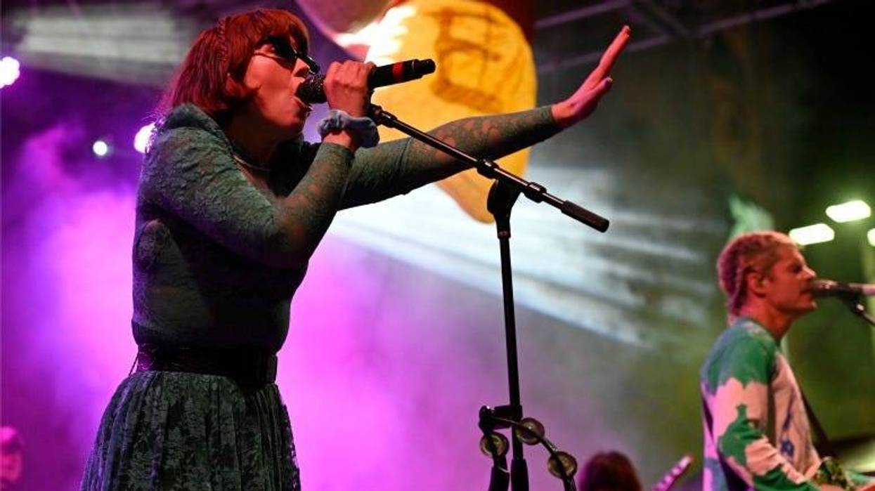 Hannah Hooper of Grouplove performs during a concert