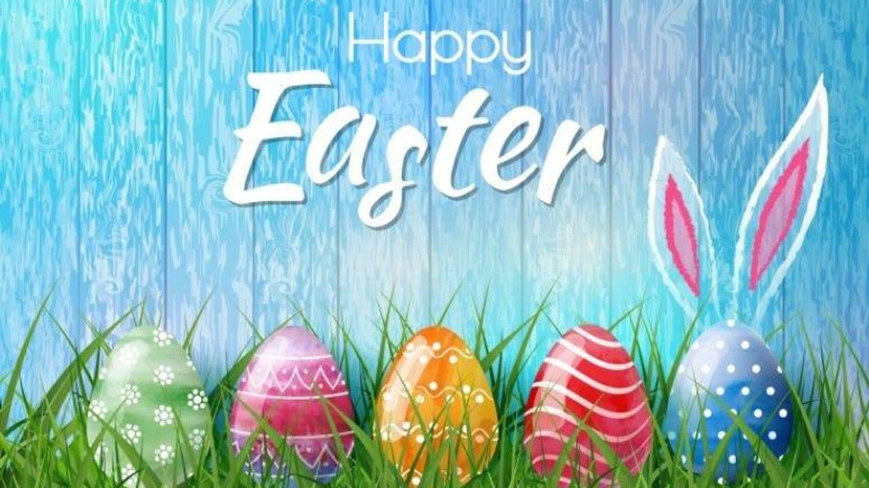 Happy Easter background with realistic Easter eggs. Easter card