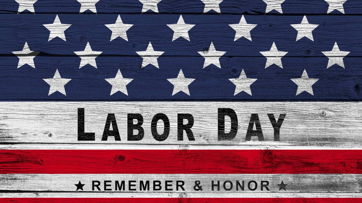 Happy Labor day banner, american patriotic background on wooden flag background.