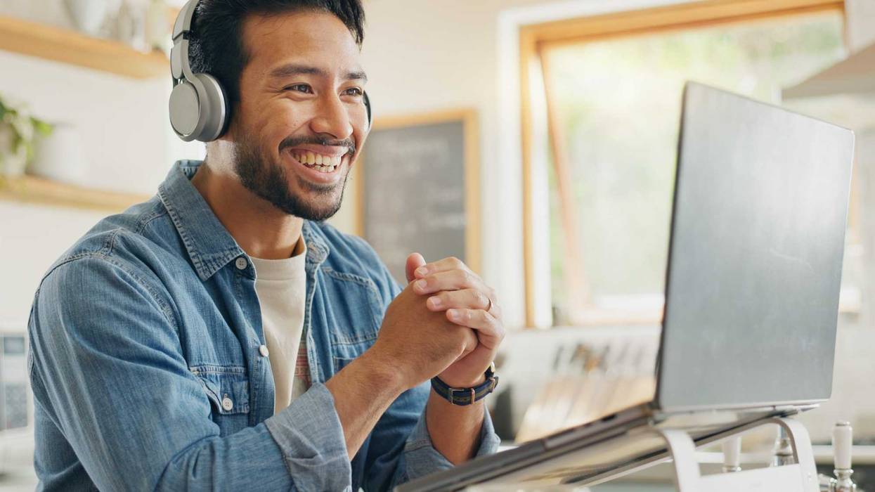 Happy man working remote