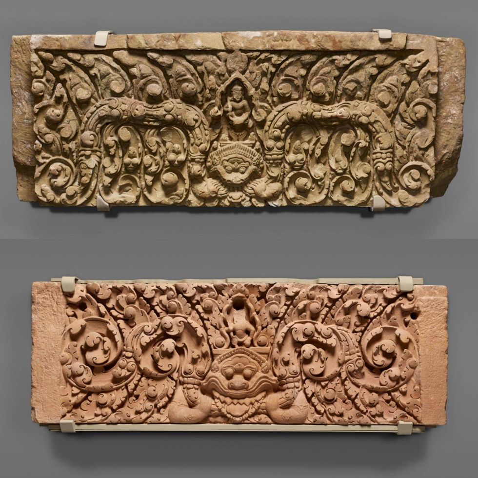 Hard-carved, 1200-pound sandstone temple door decorations at the center of a new lawsuit brought by the U.S. Department of Homeland Security.