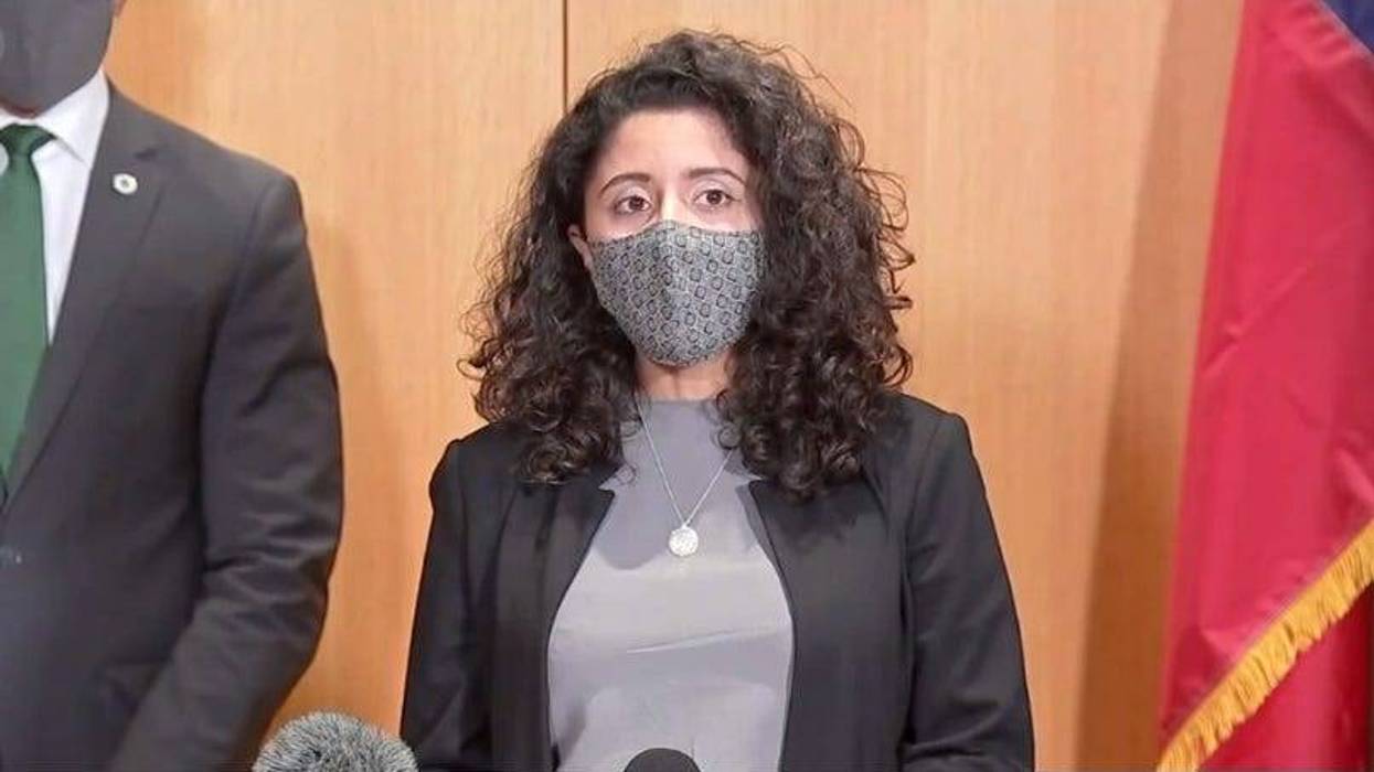 Harris County Judge Lina Hidalgo speaks at a press conference after the Texas 3rd Court of Appeals allowed a mask requirement to stay in place on Thursday, Jan. 6, 2022 in Houston, Texas.