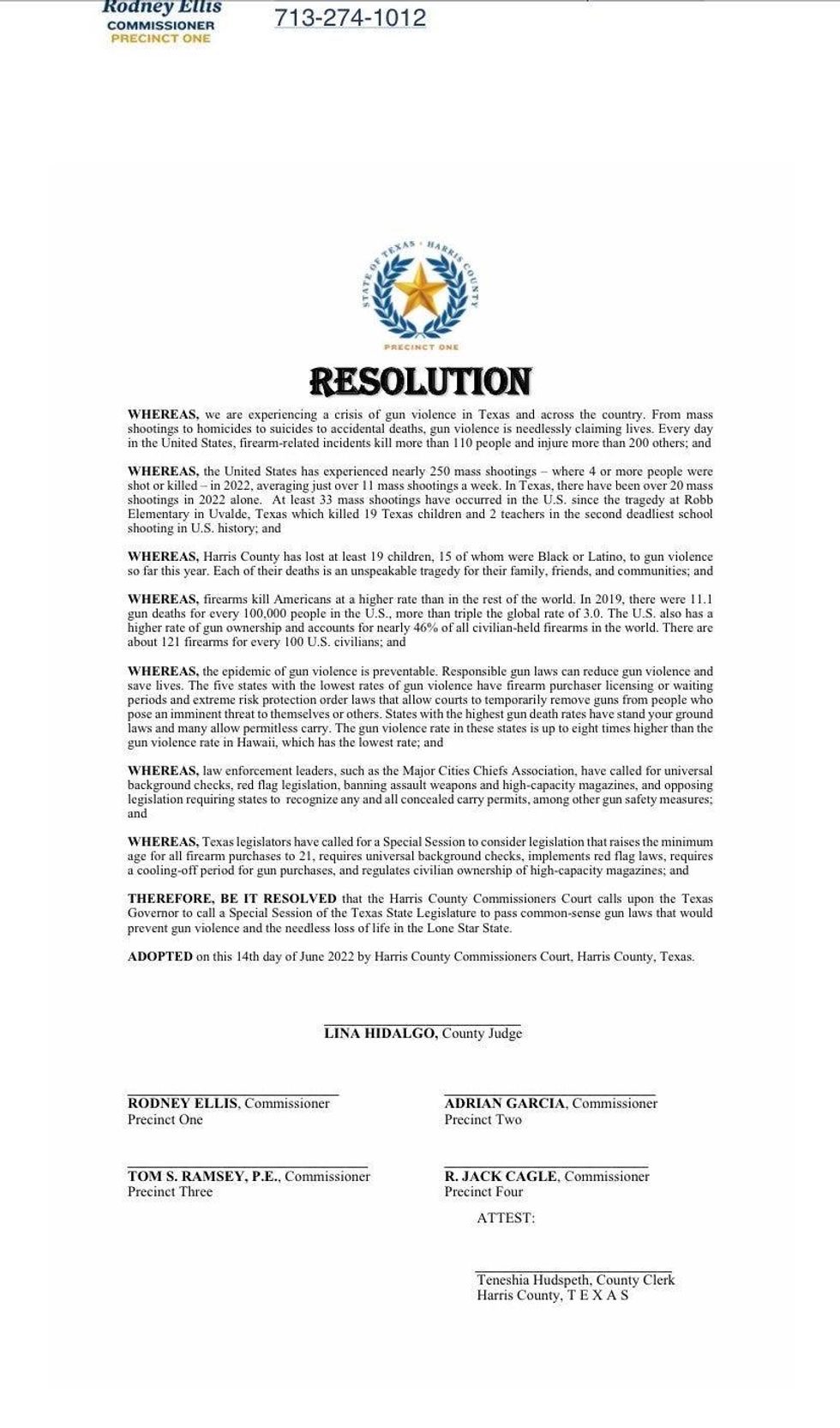 Harris County resolution
