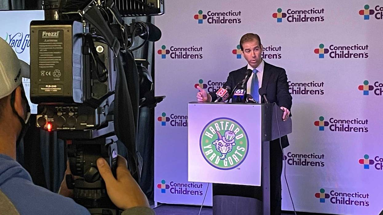 Hartford Mayor Luke Bronin at Dunkin' Donuts Park, 11/3/21
