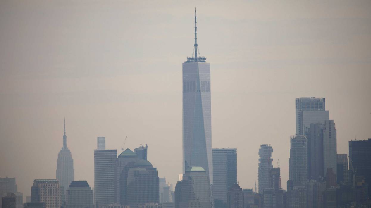 Haze covers lower Manhattan skyline seen from Staten Island on May 17, 2019 in New York City. According to an annual report issued by the American Lung Association released earlier this week, the New York metro area had the 10th worst air quality in the nation in terms of elevated levels of lung-damaging ozone pollution between 2015-2017.