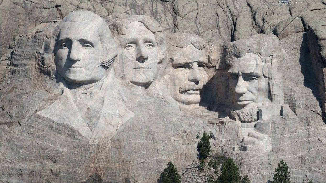 he busts of U.S. presidents George Washington, Thomas Jefferson, Theodore Roosevelt and Abraham Lincoln tower over the Black Hills at Mount Rushmore National Monument on July 02, 2020.