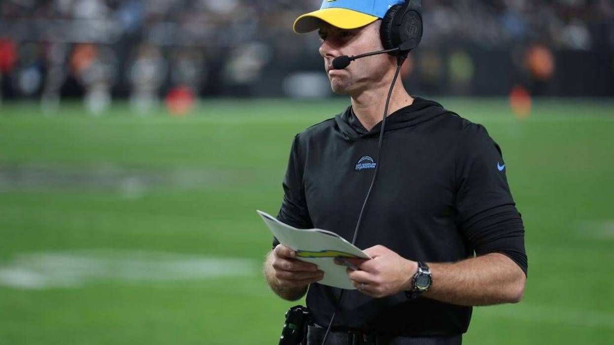 Head coach Brandon Staley of the Los Angeles Chargers looks on from the sideline against the Las Vegas Raiders during the fourth quarter at Allegiant Stadium on December 14, 2023 in Las Vegas, Nevada.