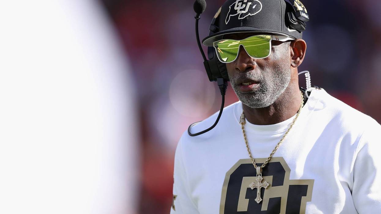Head coach Deion Sanders of the Colorado Buffaloes reacts on the field during the NCAAF game against the Arizona Wildcats at Arizona Stadium on Oct. 19, 2024, in Tucson, Arizona.