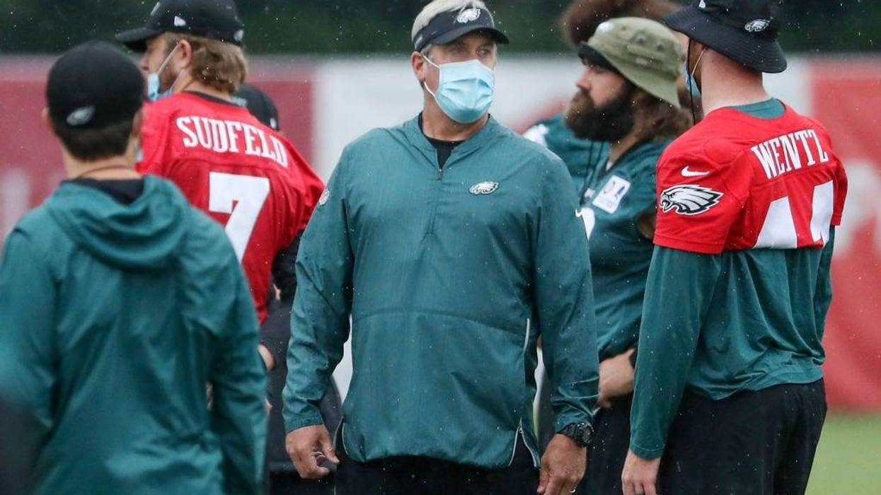 Head coach Doug Pederson of the Philadelphia Eagles looks on during training camp