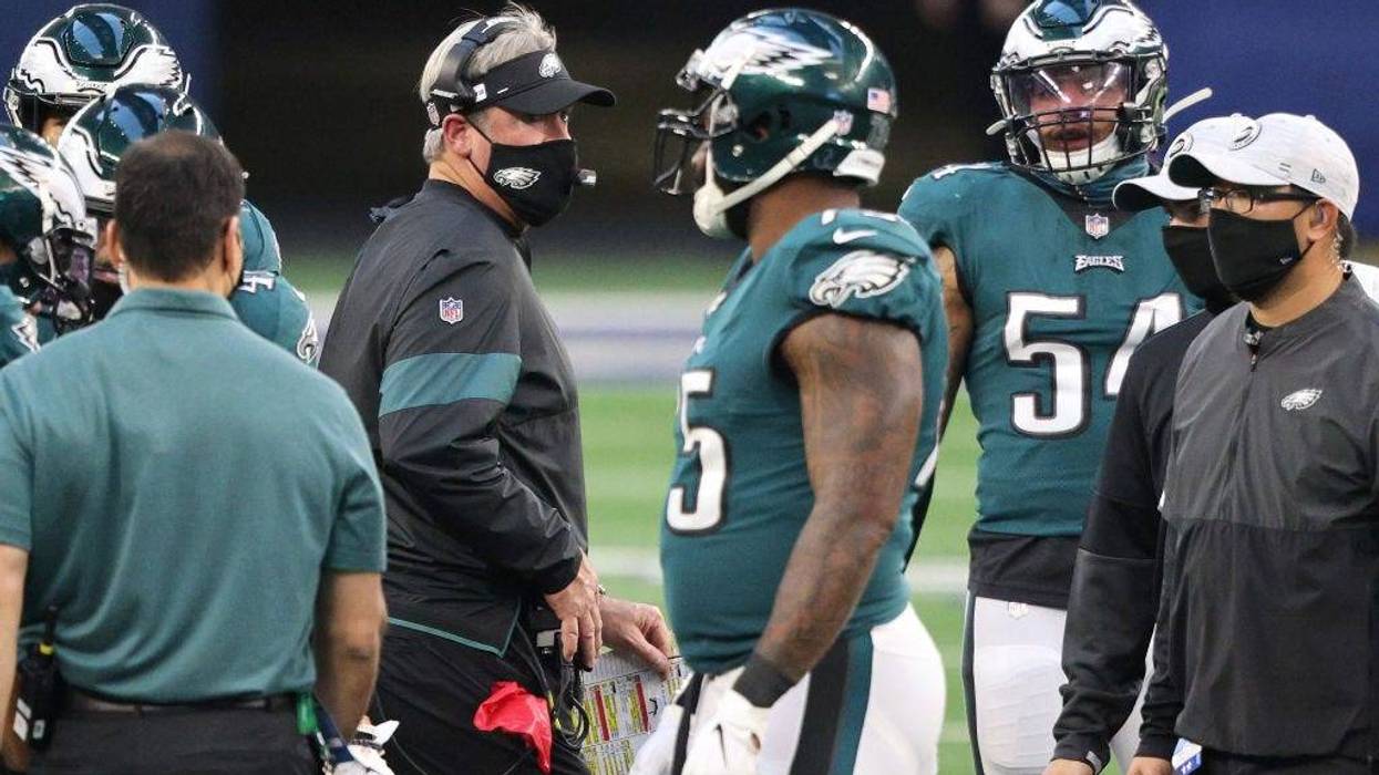 Head coach Doug Pederson of the Philadelphia Eagles looks on
