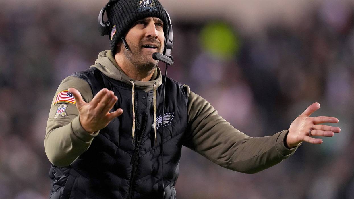 Head coach Nick Sirianni of the Philadelphia Eagles reacts against the Washington Commanders during the second quarter in the game at Lincoln Financial Field on Nov. 14, 2022, in Philadelphia, Pennsylvania.