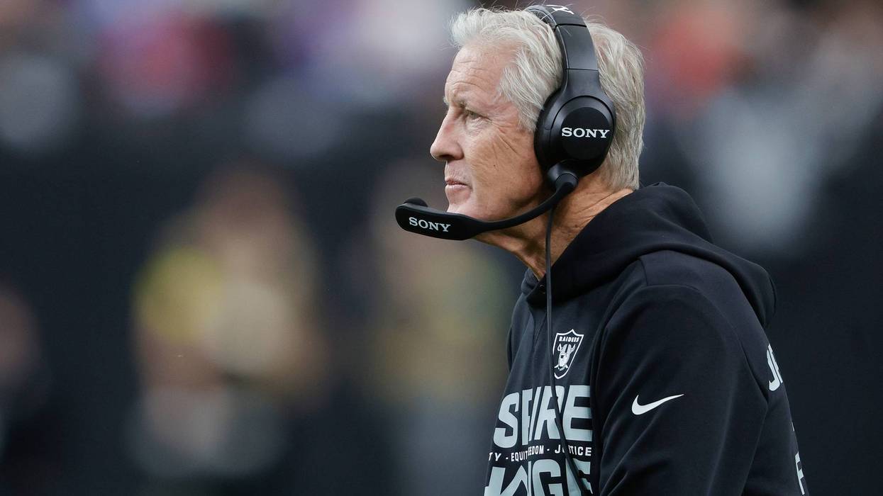 Head coach Pete Carroll of the Las Vegas Raiders looks on during the second quarter of the game against the New York Giants at Allegiant Stadium on December 28, 2025 in Las Vegas, Nevada.