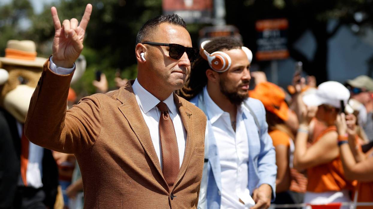 Head coach Steve Sarkisian of the Texas Longhorns arrives prior to the game against the Rice Owls at Darrell K Royal-Texas Memorial Stadium on Sept. 2, 2023, in Austin, Texas.