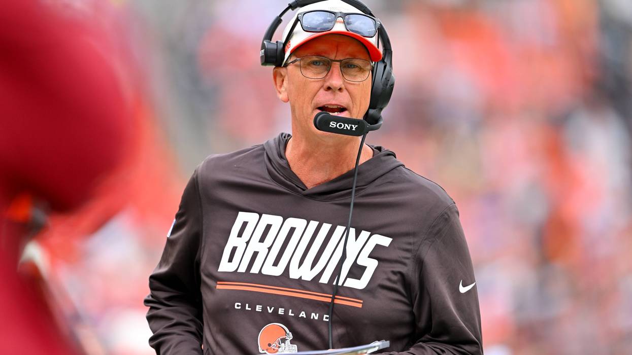 Head coach Todd Monken of the Cleveland Browns coaches on the sidelines during the first quarter of the preseason game against the Buffalo Bills