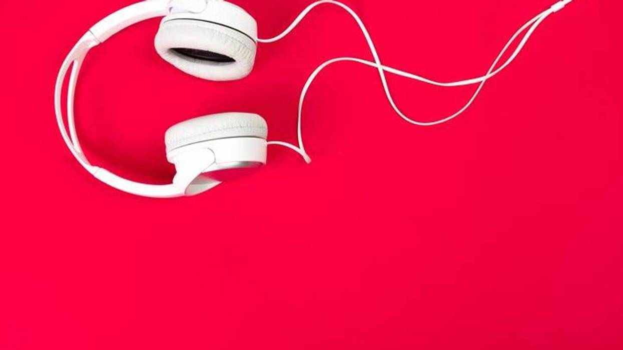 headphones on red background