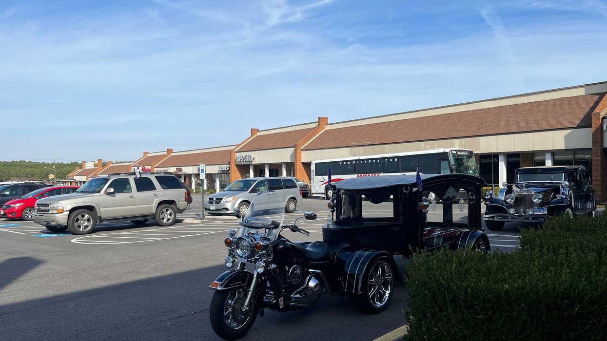 Hearses outside of Destination Church