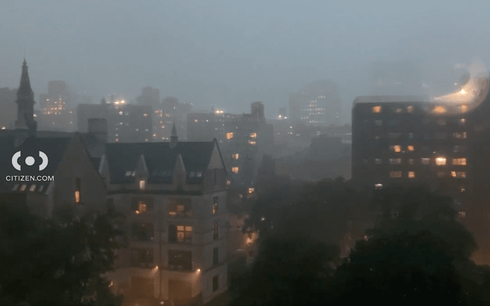 Heavy rain moved through Manhattan on Sunday evening