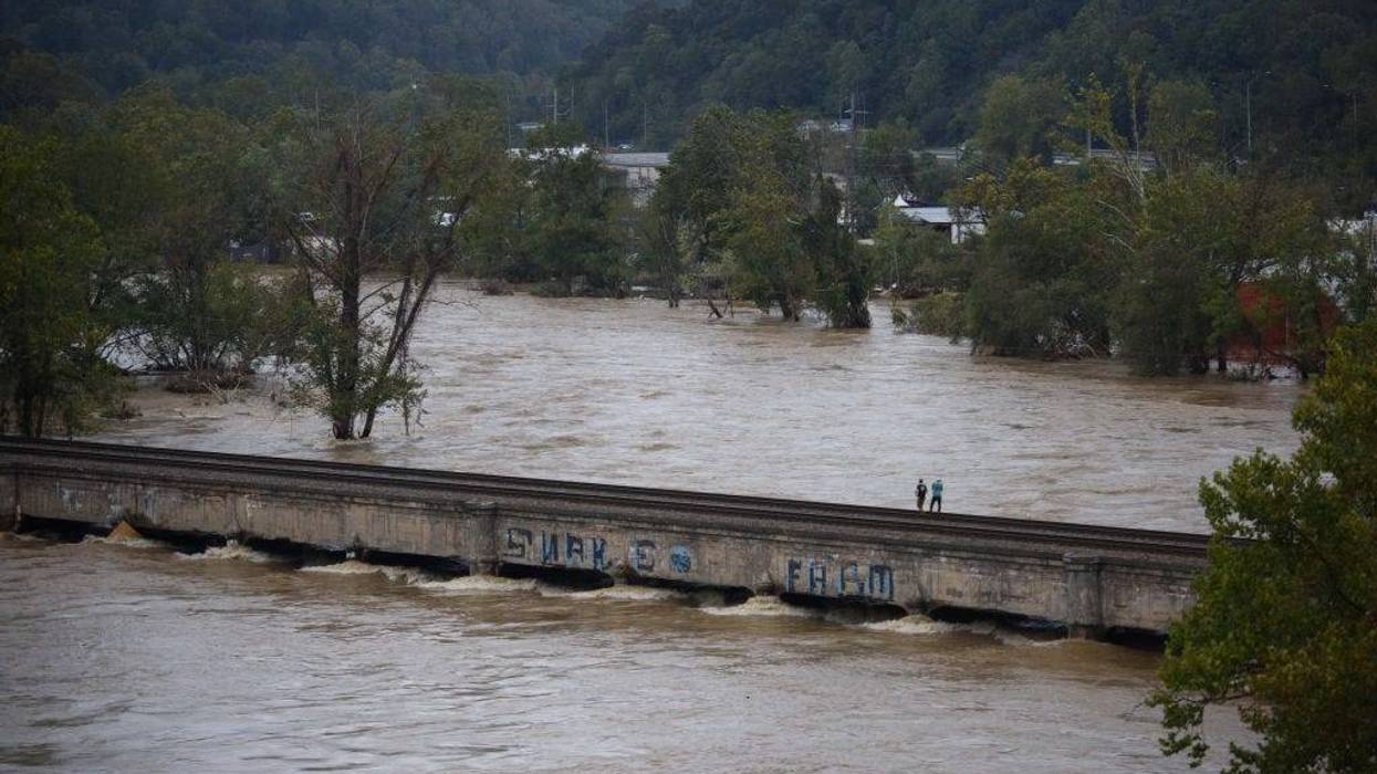 Heavy rains from Hurricane Helene caused record flooding and damage on September 28, 2024 in Asheville, North Carolina.