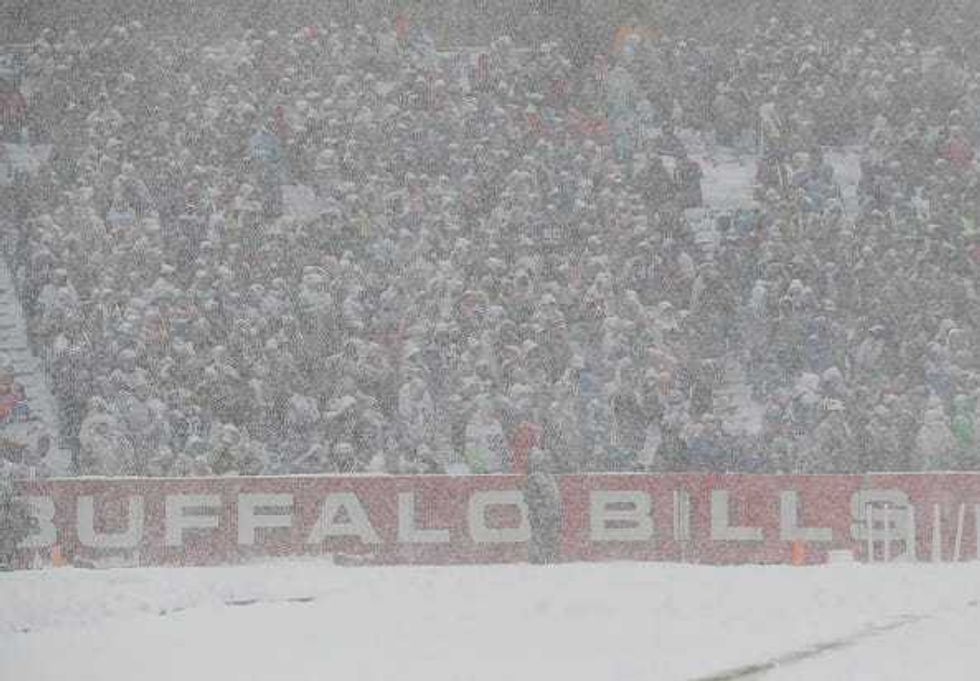 Heavy snow falls during the Buffalo Bills NFL game against the Indianapolis Colts at New Era Field on December 10, 2017 in Buffalo, New York.