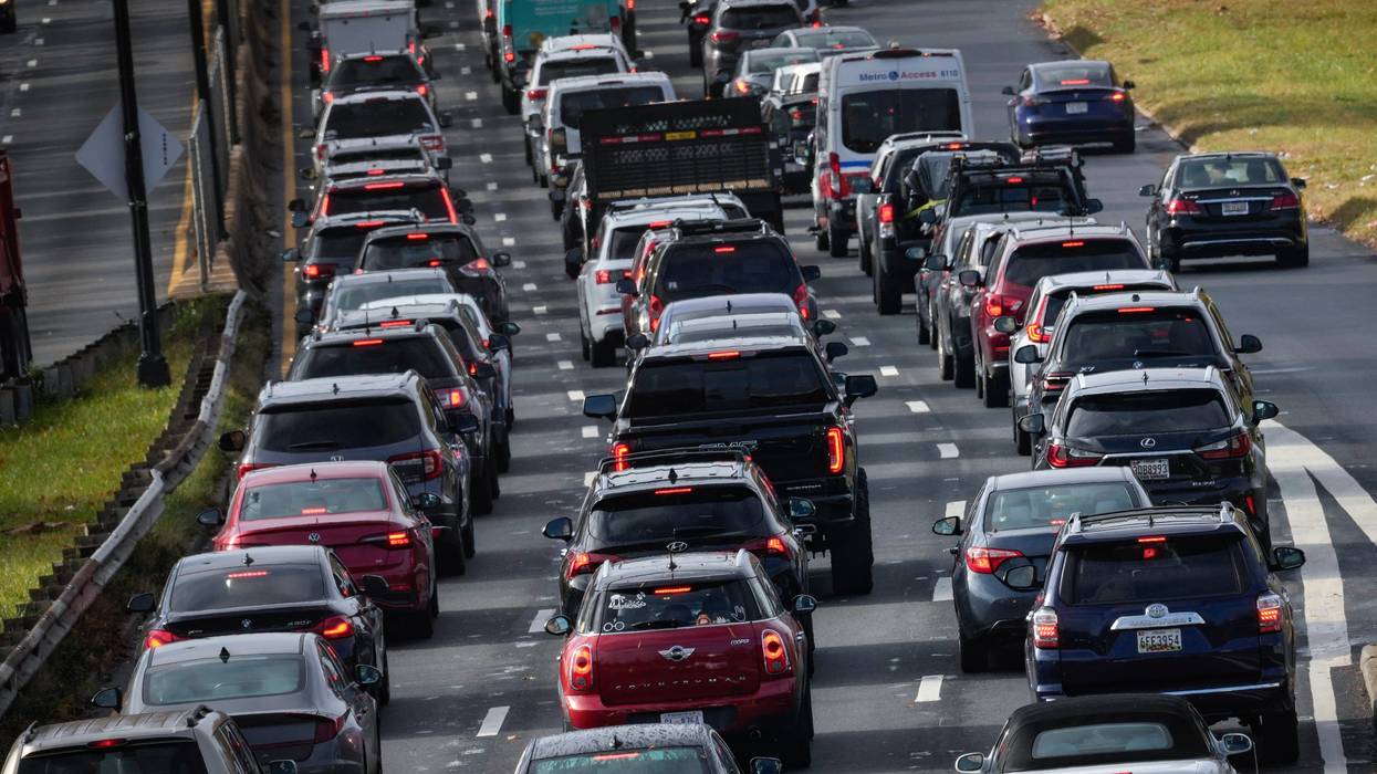 Heavy traffic moves along I-295 on Nov. 22, 2023, in Washington, D.C.