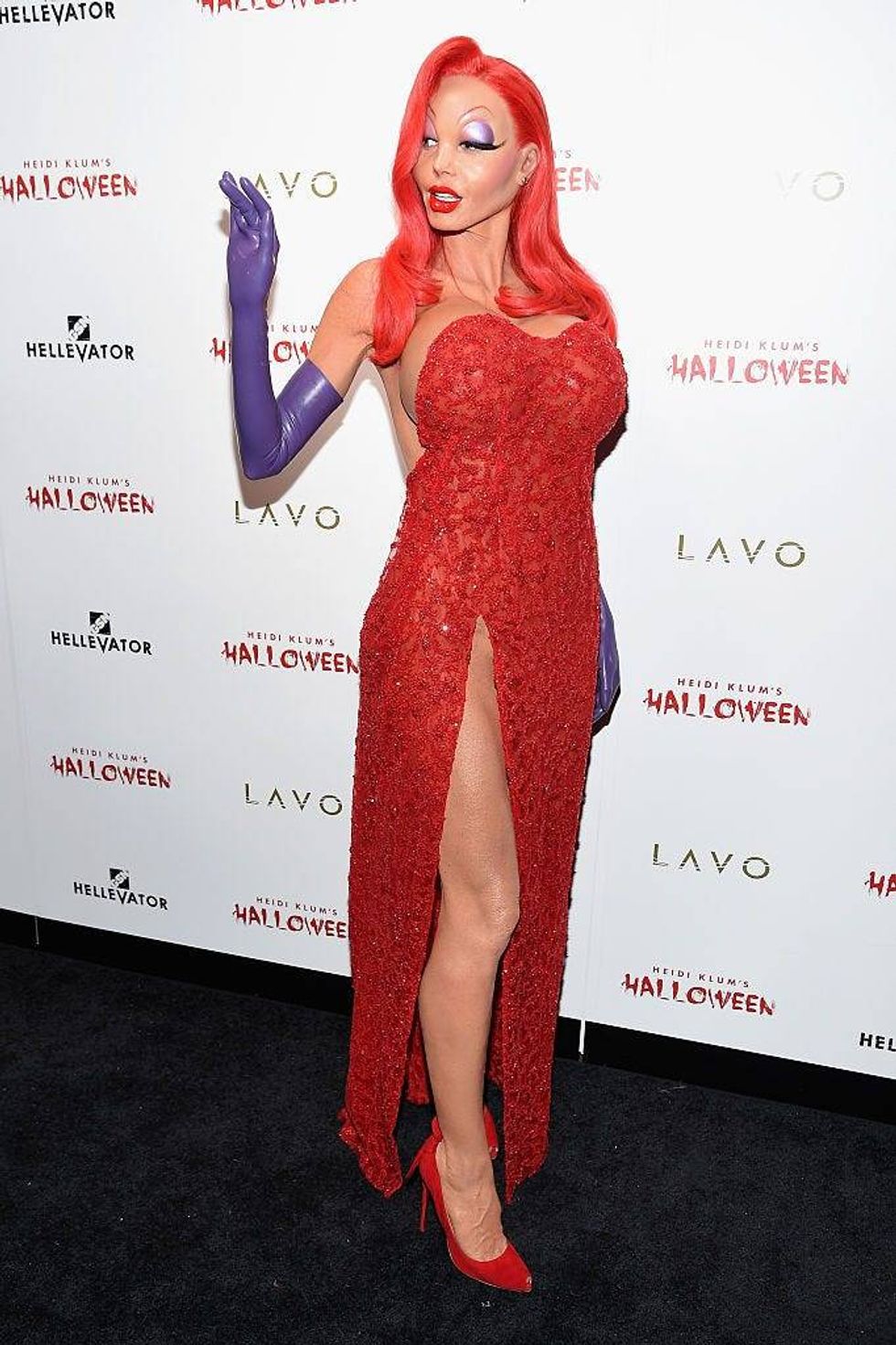 Heidi Klum as Jessica Rabbit from "Who Framed Roger Rabbit?" at her 16th Annual Halloween Party on October 31, 2015 in New York City