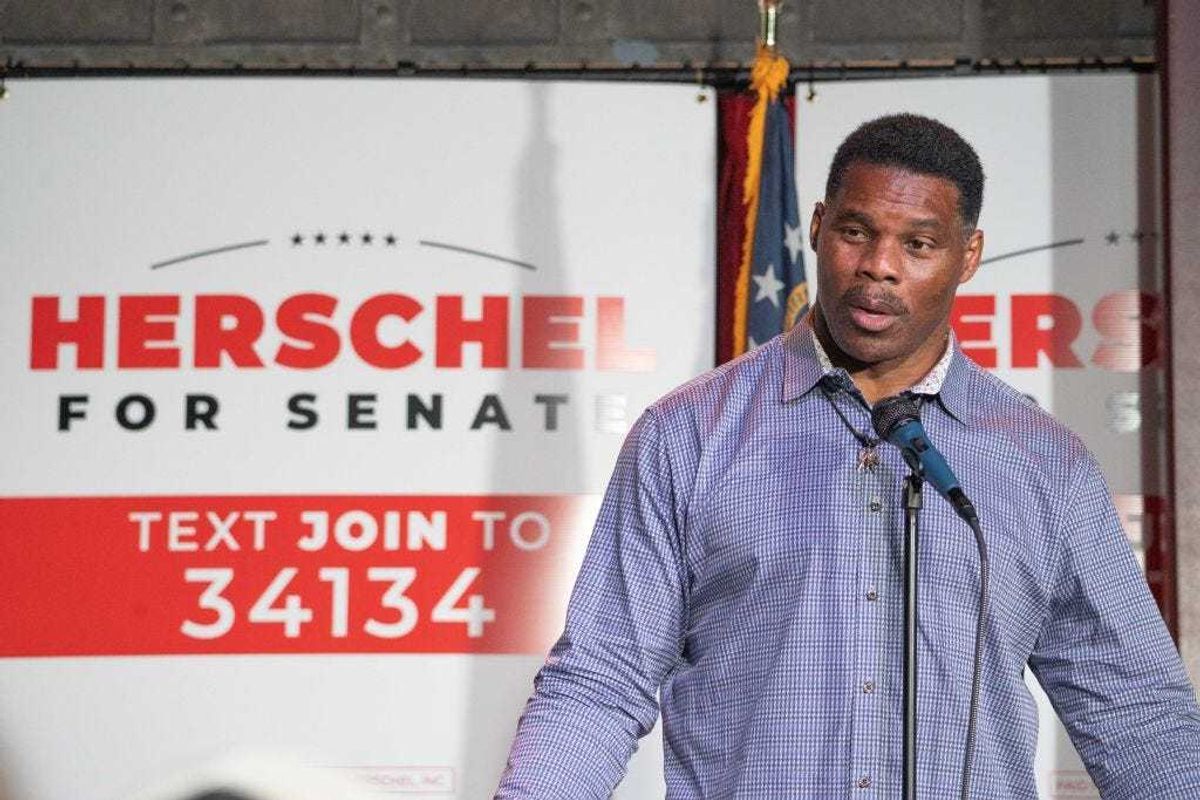 Heisman Trophy winner and Republican candidate for US Senate Herschel Walker speaks at a rally on May 23, 2022 in Athens, Georgia. Tomorrow is the Primary Election Day in the state of Georgia. (Photo by Megan Varner/Getty Images)