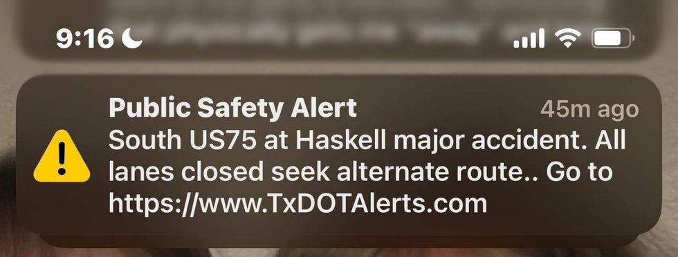 Help Alert example from TXDOT