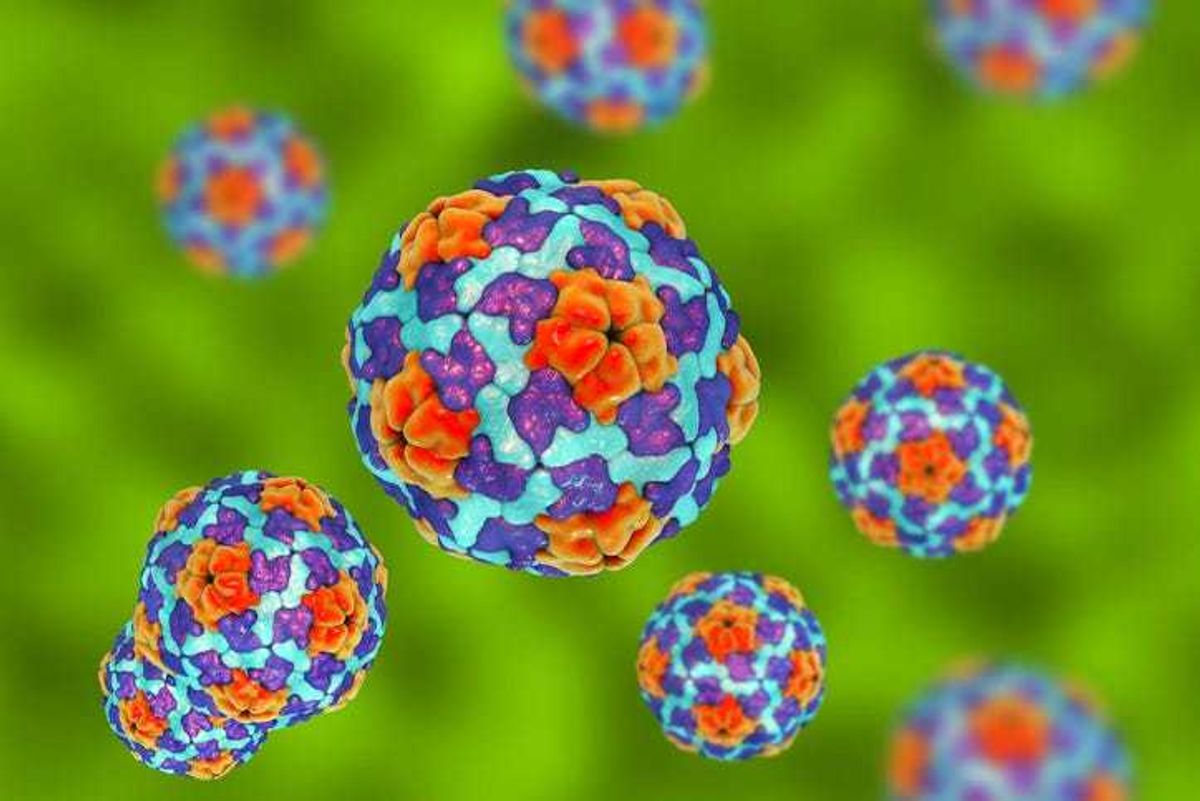 Heptitis A viruses on colorful background, 3D illustration