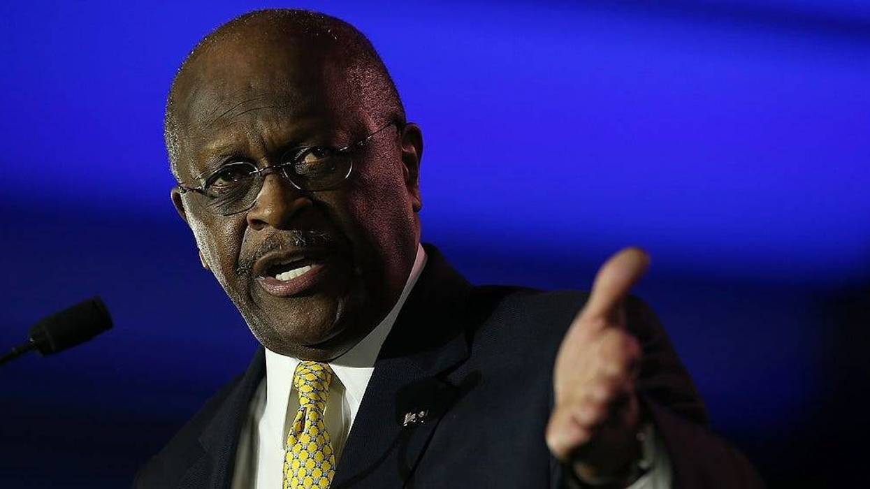 Herman Cain, former chairman and chief executive officer of Godfather's Pizza, speaks during the final day of the 2014 Republican Leadership Conference on May 31, 2014