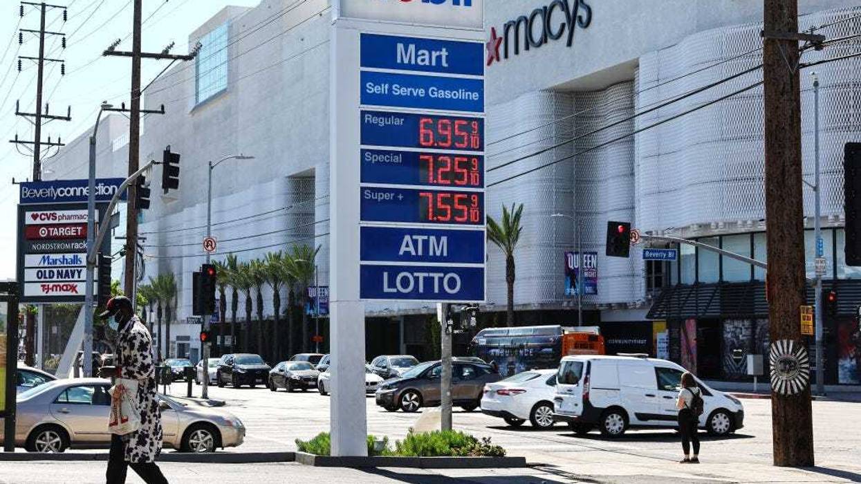 High gas prices are displayed at a Mobil station across the street from the Beverly Center on March 7, 2022 in Los Angeles, California. The average price of one gallon of regular self-service gasoline rose to a record $5.429 yesterday in Los Angeles County amid the Russian invasion of Ukraine. (Photo by Mario Tama/Getty Images)
