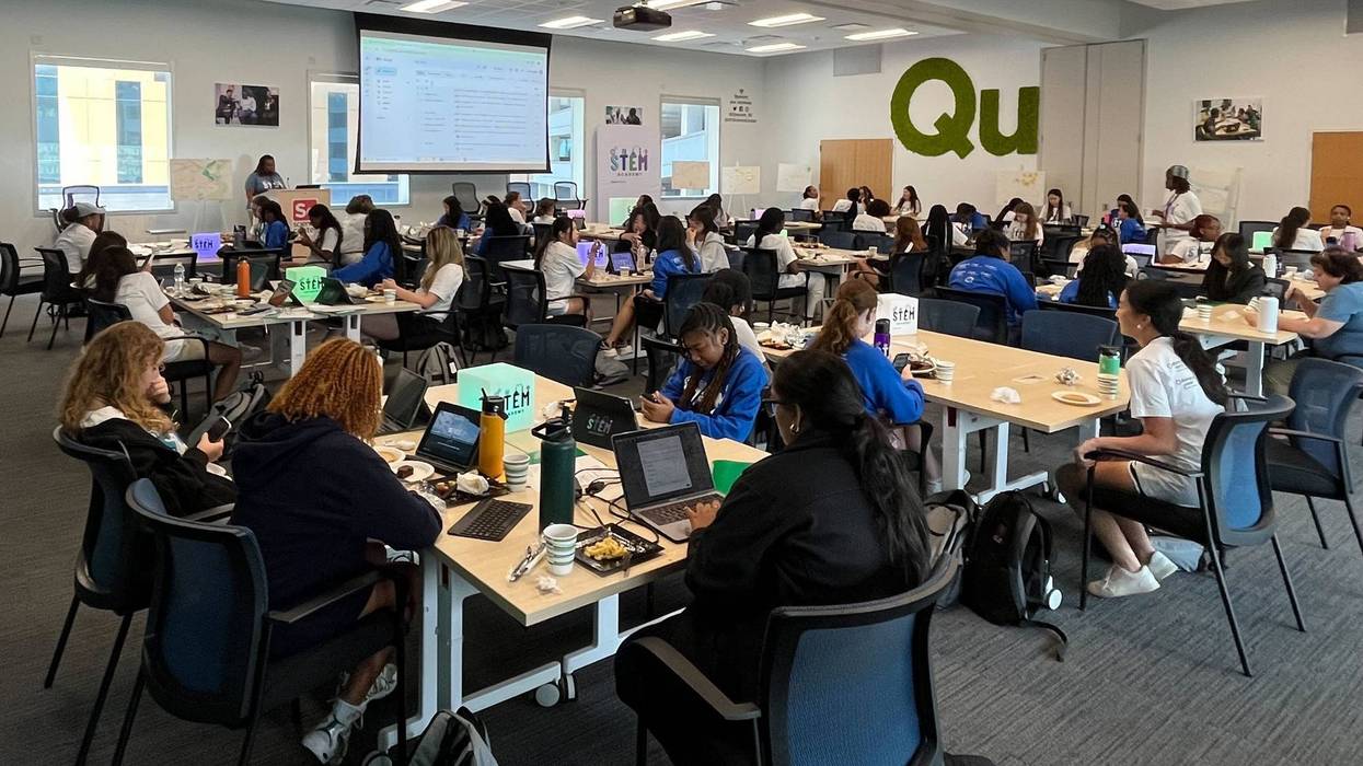 High school students take part in a class during a STEM workshop at Drexel University.