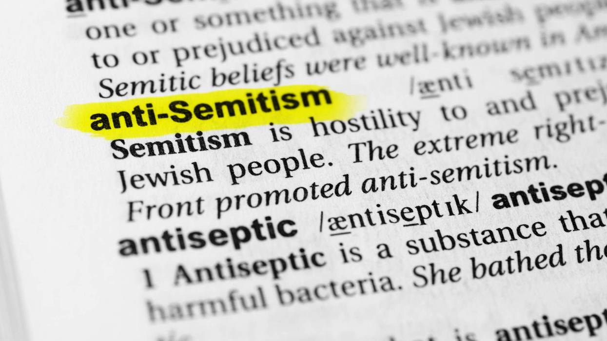 Highlighted English word "anti semitism" and its definition in the dictionary