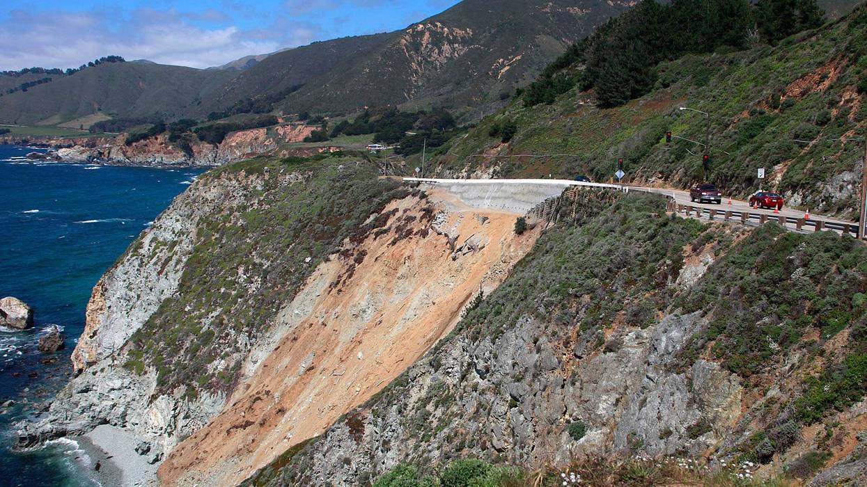 Highway 1 is open from the north after repairs to the slide area just south of Rocky Creek Bridge in Big Sur, California, on Thursday April 21, 2011.