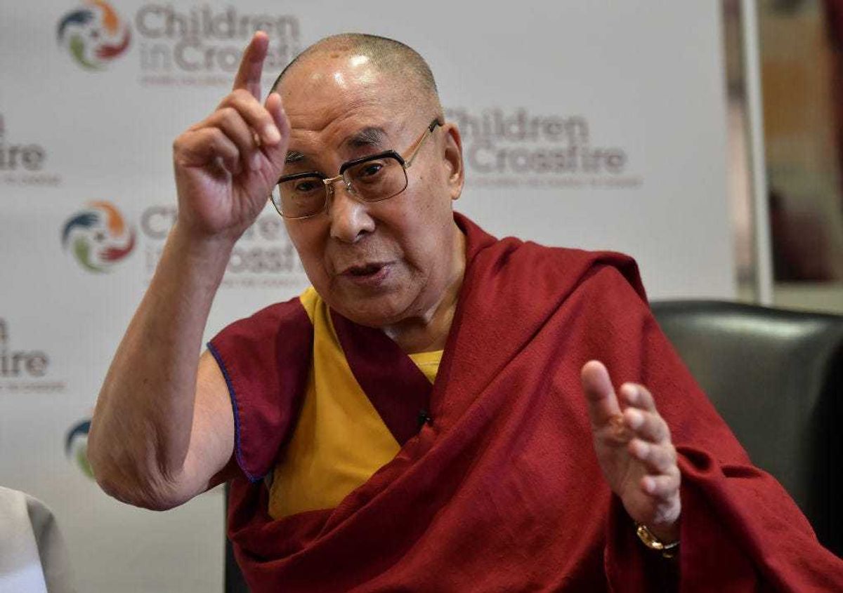 His Holiness The Dalai Lama addresses the gathered media at a Children in Crossfire press conference on September 11, 2017 in Londonderry, Northern Ireland.