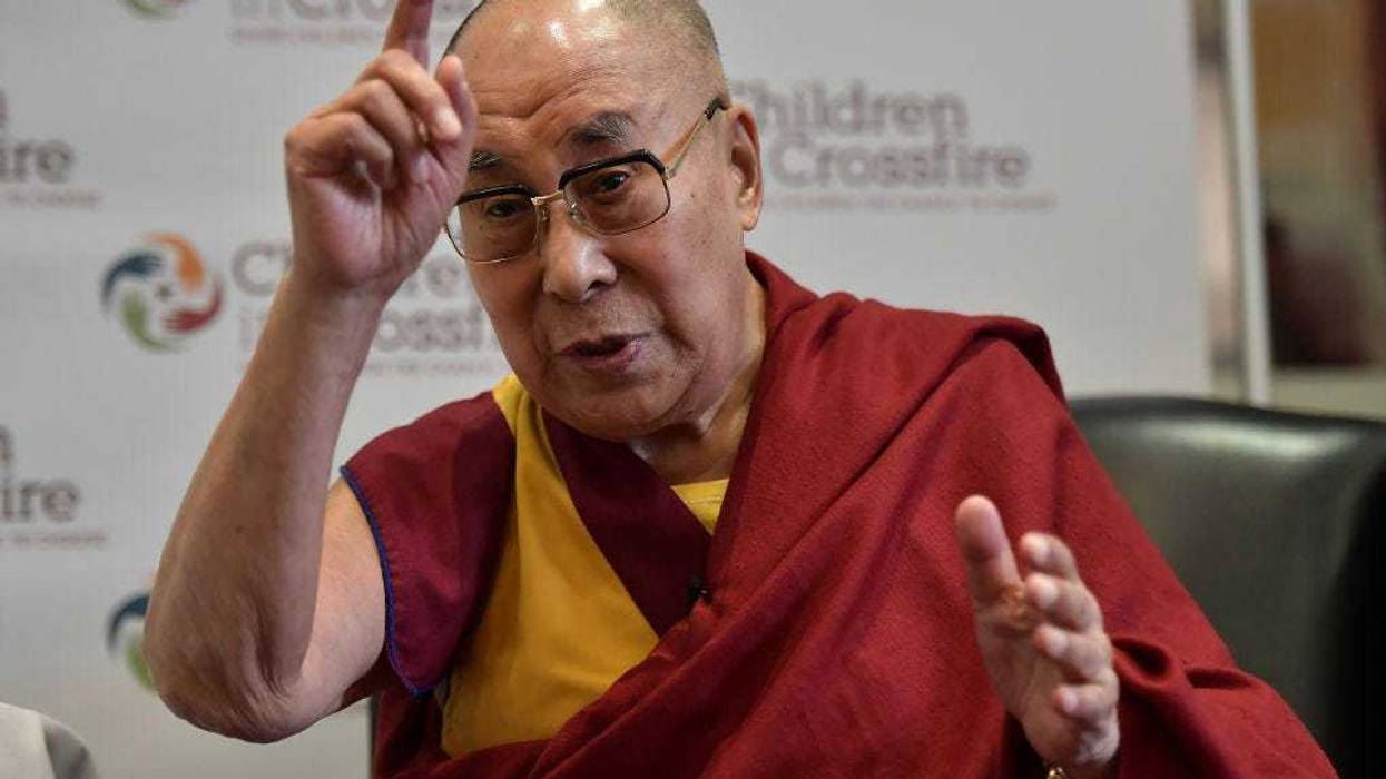 His Holiness The Dalai Lama addresses the gathered media at a Children in Crossfire press conference on September 11, 2017 in Londonderry, Northern Ireland.