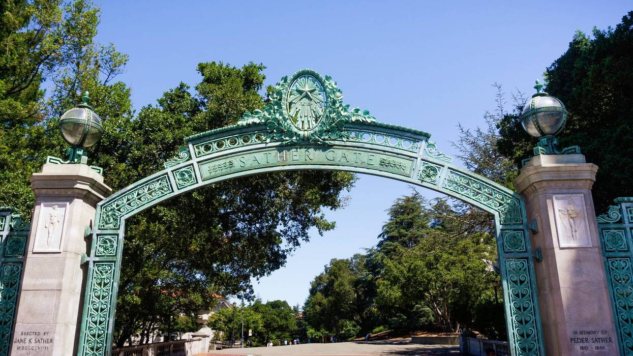 Historic Sather Gate at the University of California at Berkeley leads to Sproul Plaza.