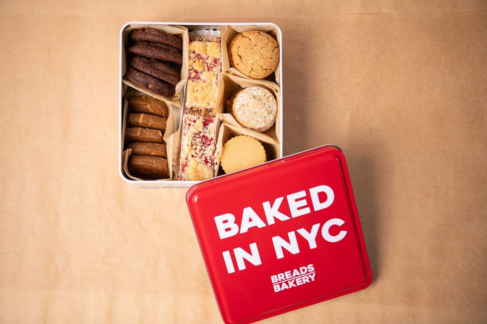 Holiday cookie tin from Breads Bakery for Christmas 2024