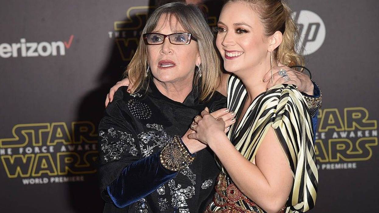 HOLLYWOOD, CA - DECEMBER 14: Actresses Carrie Fisher (L) and Billie Lourd attend the Premiere of Walt Disney Pictures and Lucasfilm's "Star Wars: The Force Awakens" on December 14, 2015 in Hollywood, California.