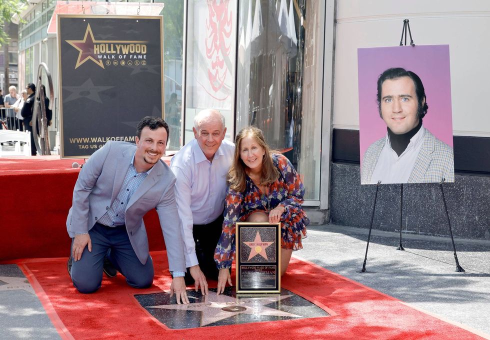 HOLLYWOOD, CALIFORNIA - AUGUST 24: (L-R) Tyler Kaufman, Michael Kaufman and Carol Kaufman-Kerman attend The Hollywood Walk of Fame Star Ceremony for Andy Kaufman, honored posthumously, on August 24, 2023 in Hollywood, California.