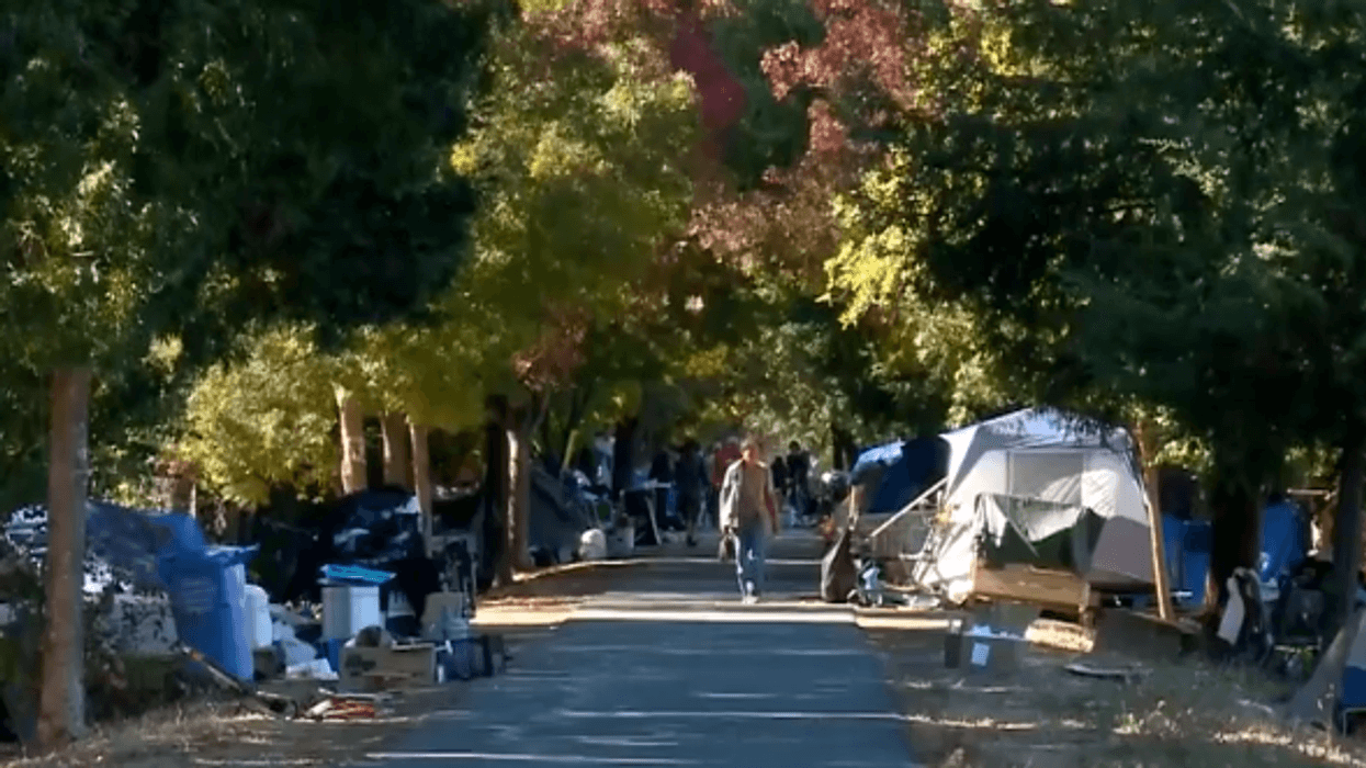 Homeless camp lines Joe Rodota Trail in Santa Rosa