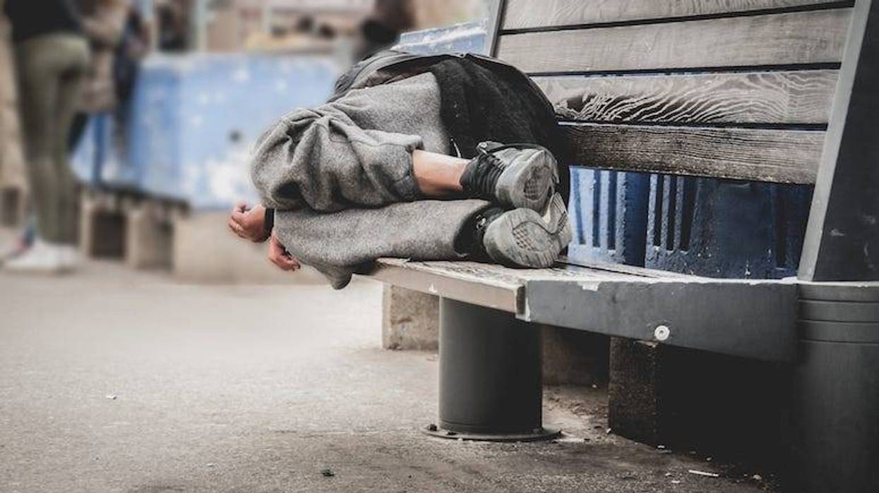 Homeless Man, Sleeping, Wooden Bench