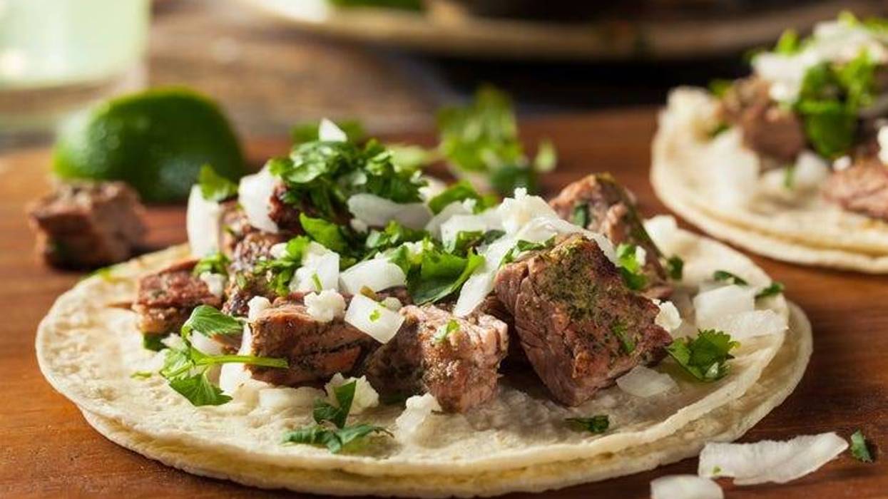 Homemade Carne Asada Street Tacos with Cheese Cilantro and Onion