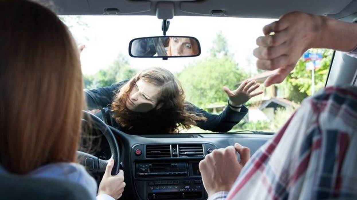 Horizontal view of car accident with pedestrian