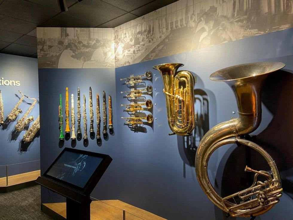 Horns on display inside NAMM